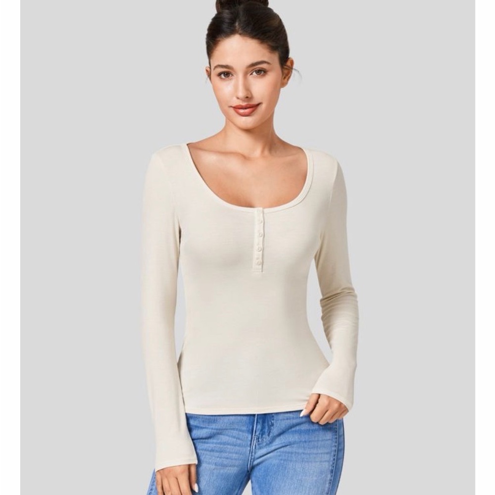Ribbed Henley Neck Long Sleeve Slim Casual T-Shirt